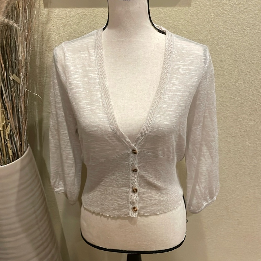 Vintage Coquette Silk Blend Cream Ivory Button Cardigan Crop Sweater Size Small
